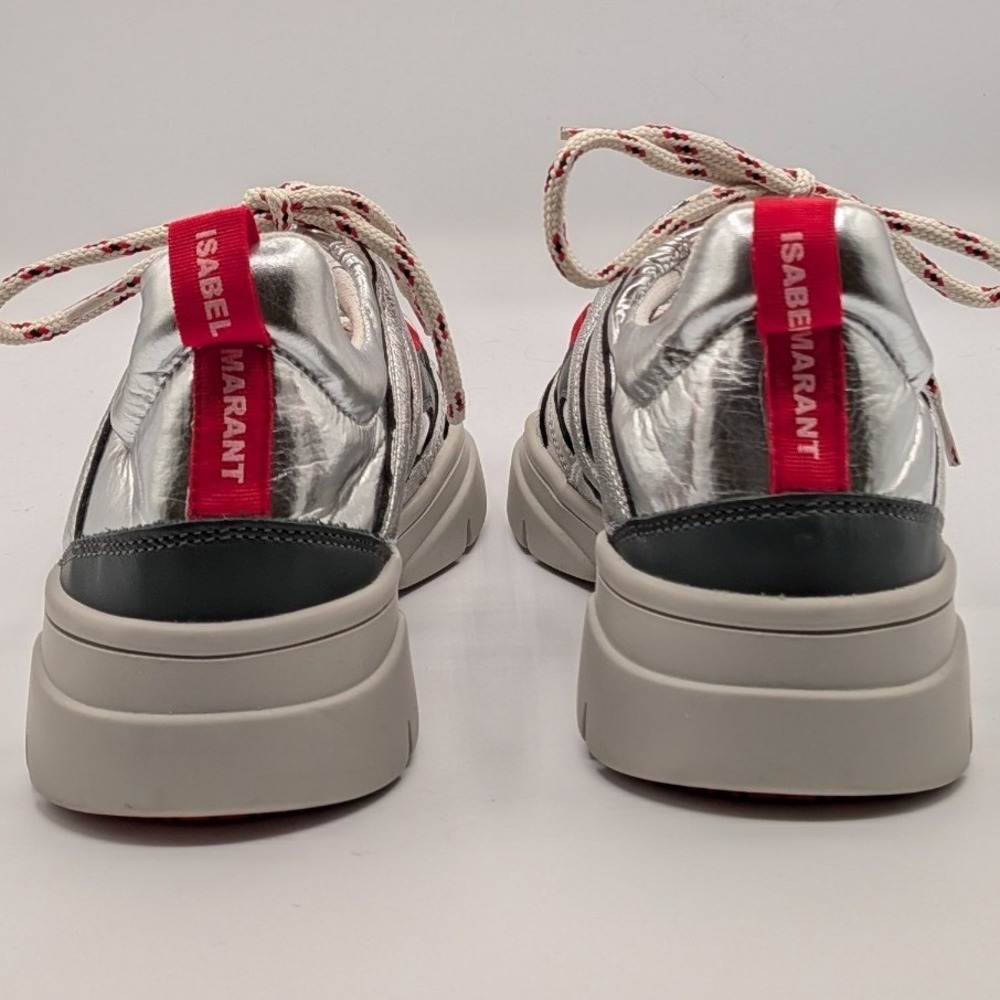 Isabel Marant 37EU 7US $590 Kindsay Metallic Silver Red Chunky Low Top Sneakers - Picture 7 of 12